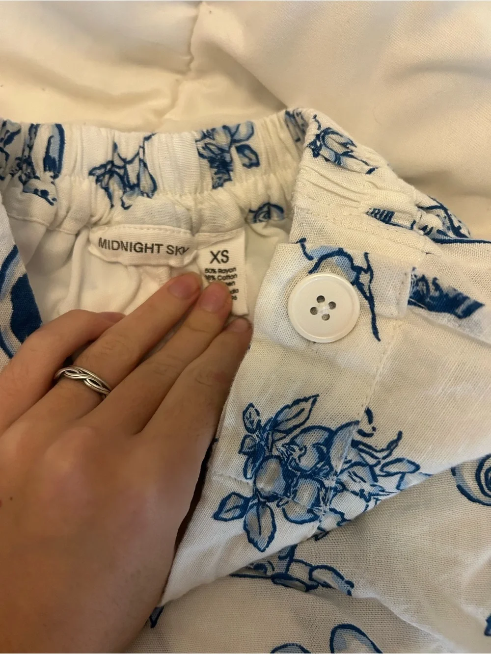 T.J.Maxx White and Blue Cold-Shoulder Printed Cami